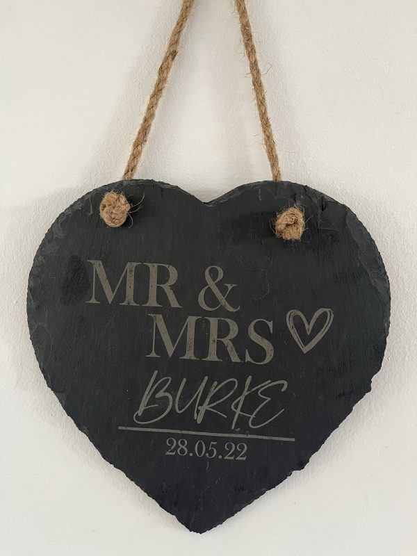 Newly-wed Hanging Slate Heart (20cm)